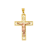 Fancy Crucufix Cross with CZ Pendant - 14k Two Tone Gold