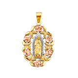 Guadalupe with Flower Pendant - 14k Tri Color Gold