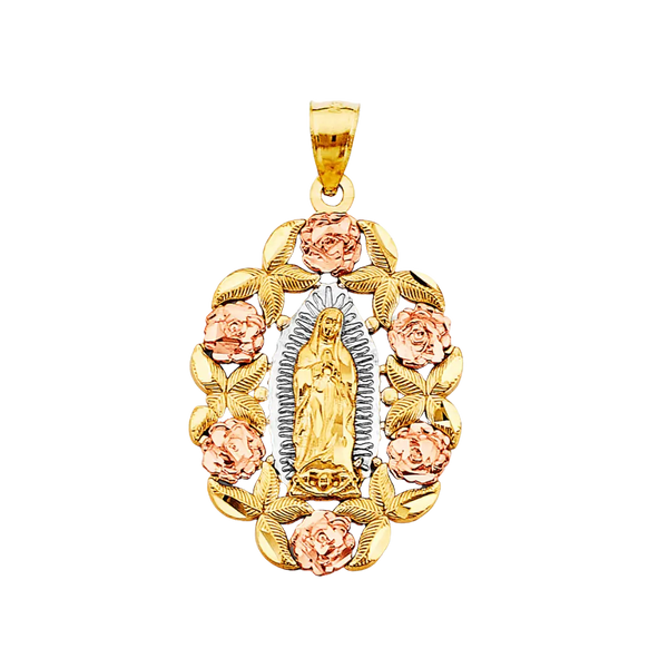 Guadalupe with Flower Pendant - 14k Tri Color Gold