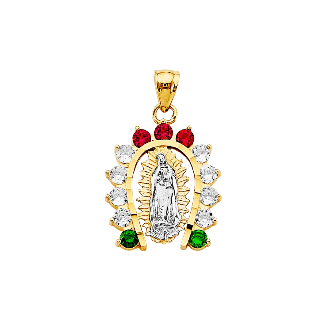 Guadalupe Horseshoe with CZ Pendant - 14k Two Tone Gold