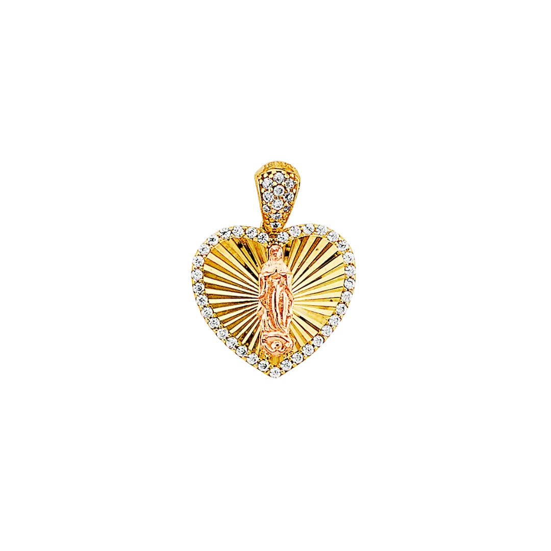 Guadalupe Heart with CZ Pendant - 14k Tri Color Gold