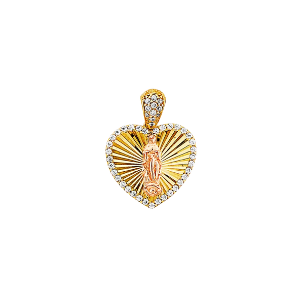 Guadalupe Heart with CZ Pendant - 14k Tri Color Gold