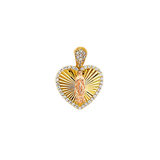 Guadalupe Heart with CZ Pendant - 14k Tri Color Gold