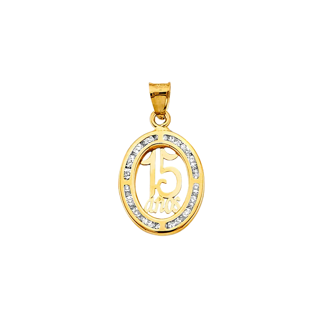 Oval Quince Anos with CZ Pendant - 14k Yellow Gold