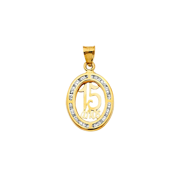 Oval Quince Anos with CZ Pendant - 14k Yellow Gold