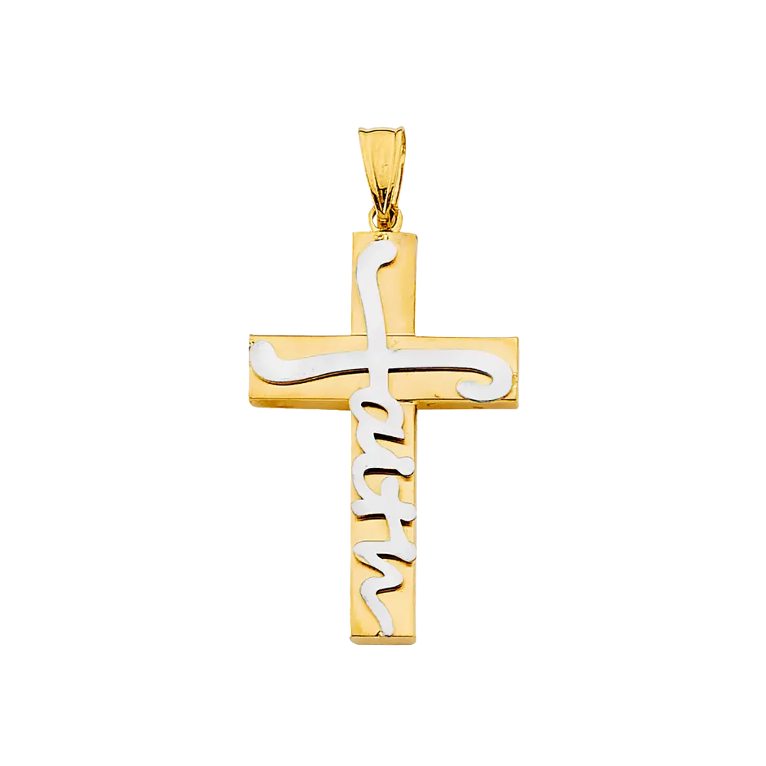 Faith Cross Pendant - 14k Two Tone Gold