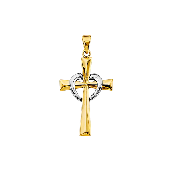 Cross Pendant - 14k Two Tone Gold