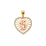 Quince Anos Heart with CZ Pendant - 14k Two Tone Gold