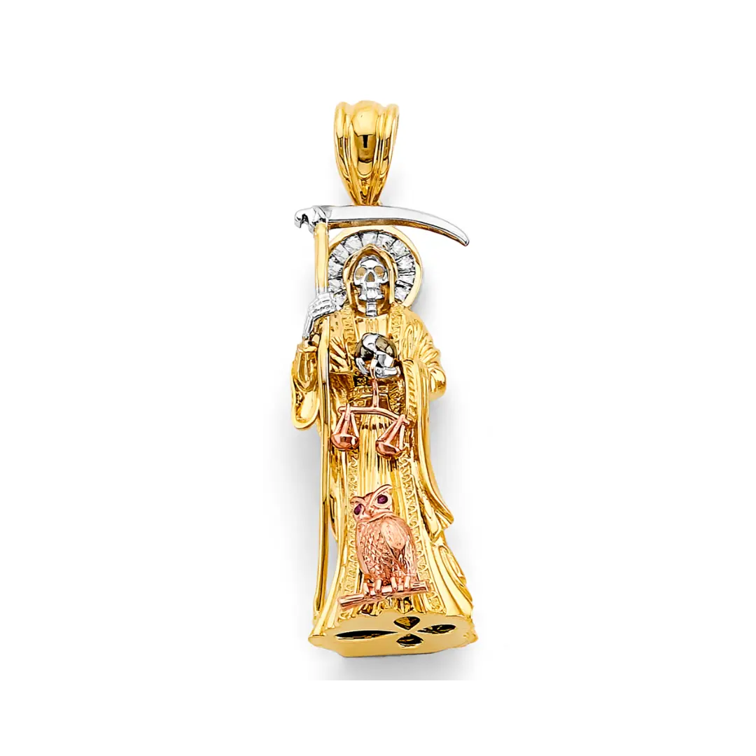 Santa Muerte 3D with CZ Pendant - 14k Tri Color Gold