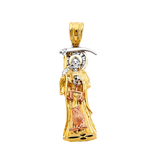 Santa Muerte 3D with CZ Pendant - 14k Tri Color Gold