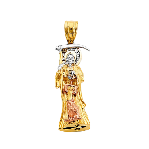 Santa Muerte 3D with CZ Pendant - 14k Tri Color Gold