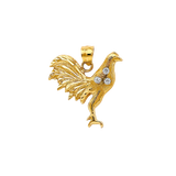 Rooster with CZ Pendant - 14k Two Tone Gold