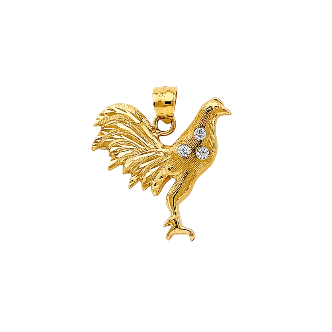 Rooster with CZ Pendant - 14k Two Tone Gold