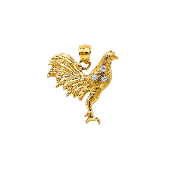 Rooster with CZ Pendant - 14k Two Tone Gold