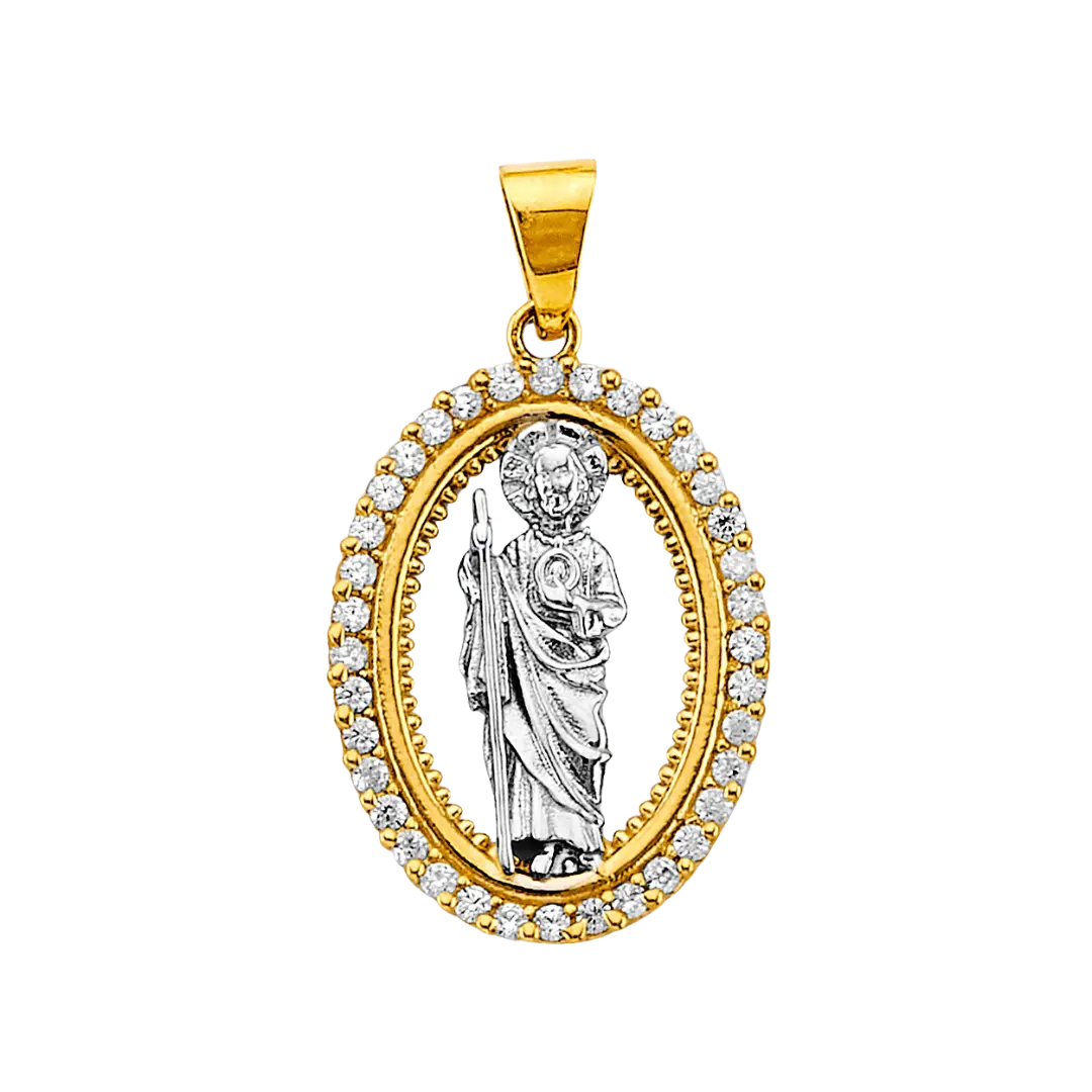 San Judas with CZ Pendant - 14k Two Tone Gold