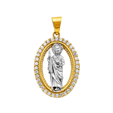 San Judas with CZ Pendant - 14k Two Tone Gold