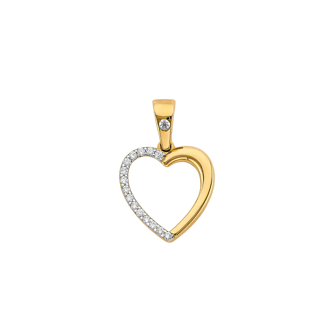 Heart with CZ Pendant - 14k Two Tone Gold