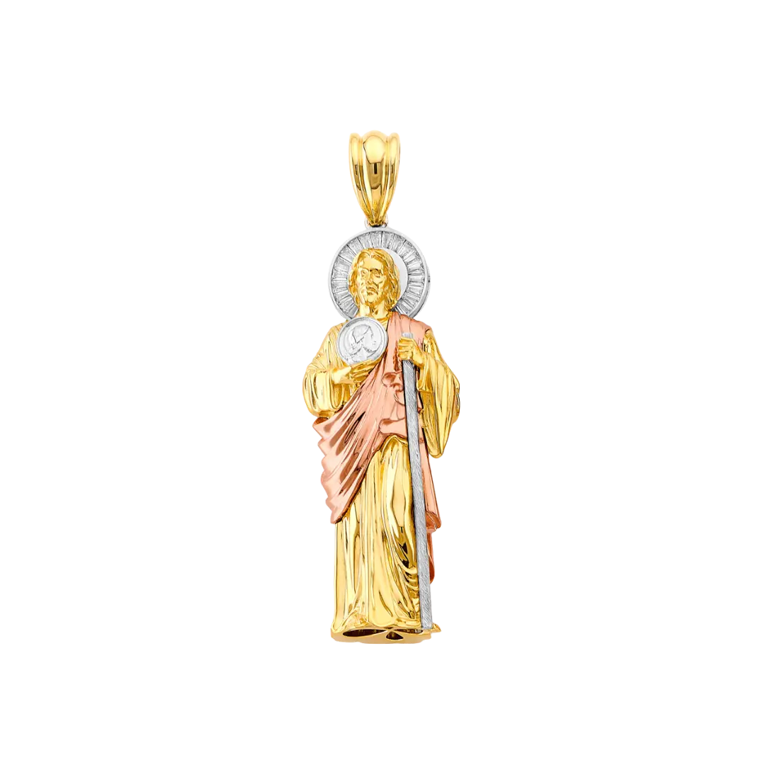 San Judas 3D with CZ Pendant - 14k Tri Color Gold