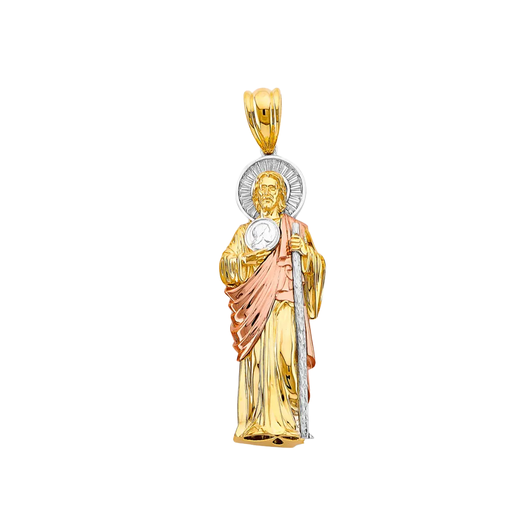 San Judas 3D with CZ Pendant - 14k Tri Color Gold