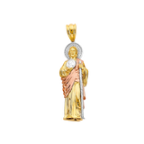 San Judas 3D with CZ Pendant - 14k Tri Color Gold