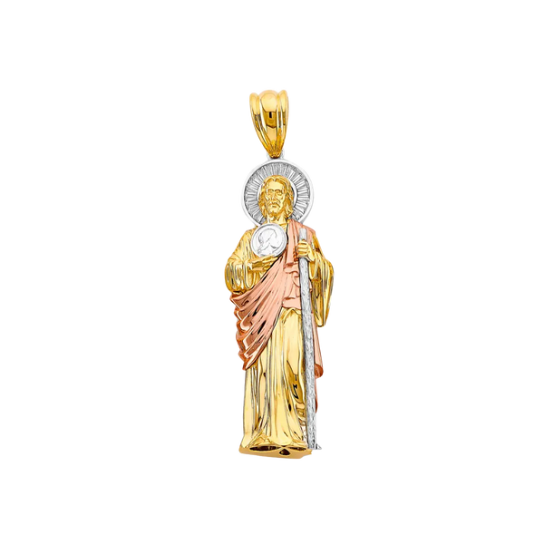 San Judas 3D with CZ Pendant - 14k Tri Color Gold