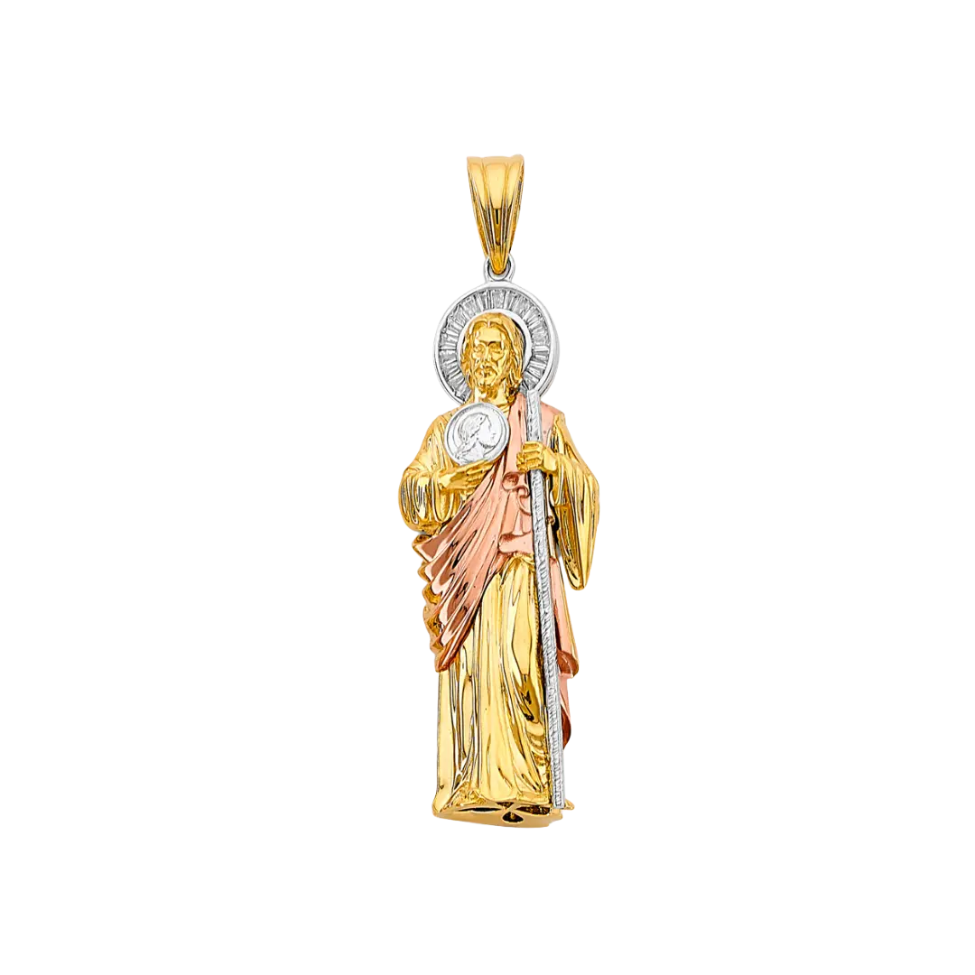 San Judas 3D with CZ Pendant - 14k Tri Color Gold