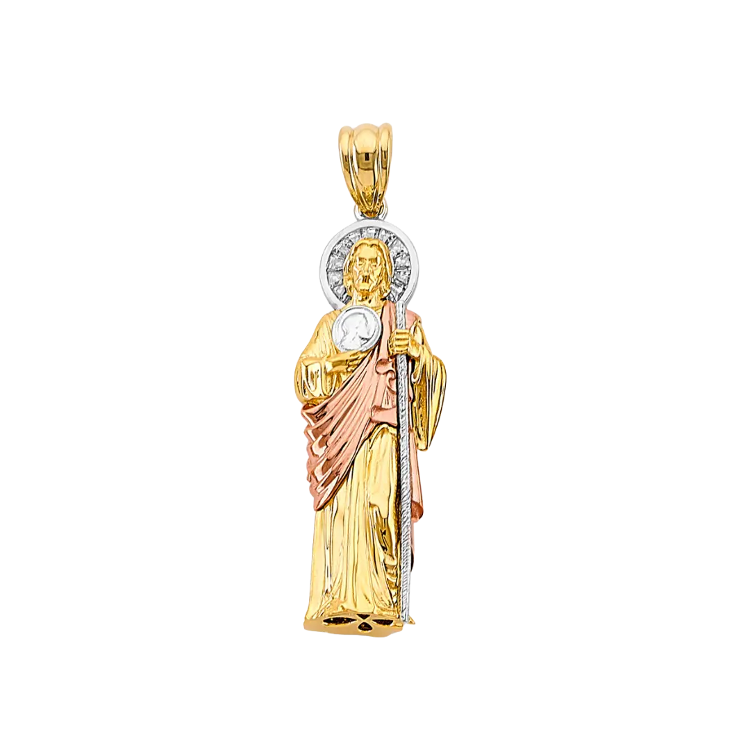 San Judas 3D with CZ Pendant - 14k Tri Color Gold