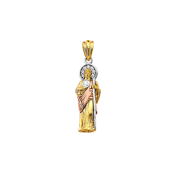 San Judas 3D with CZ Pendant - 14k Two Tone Gold