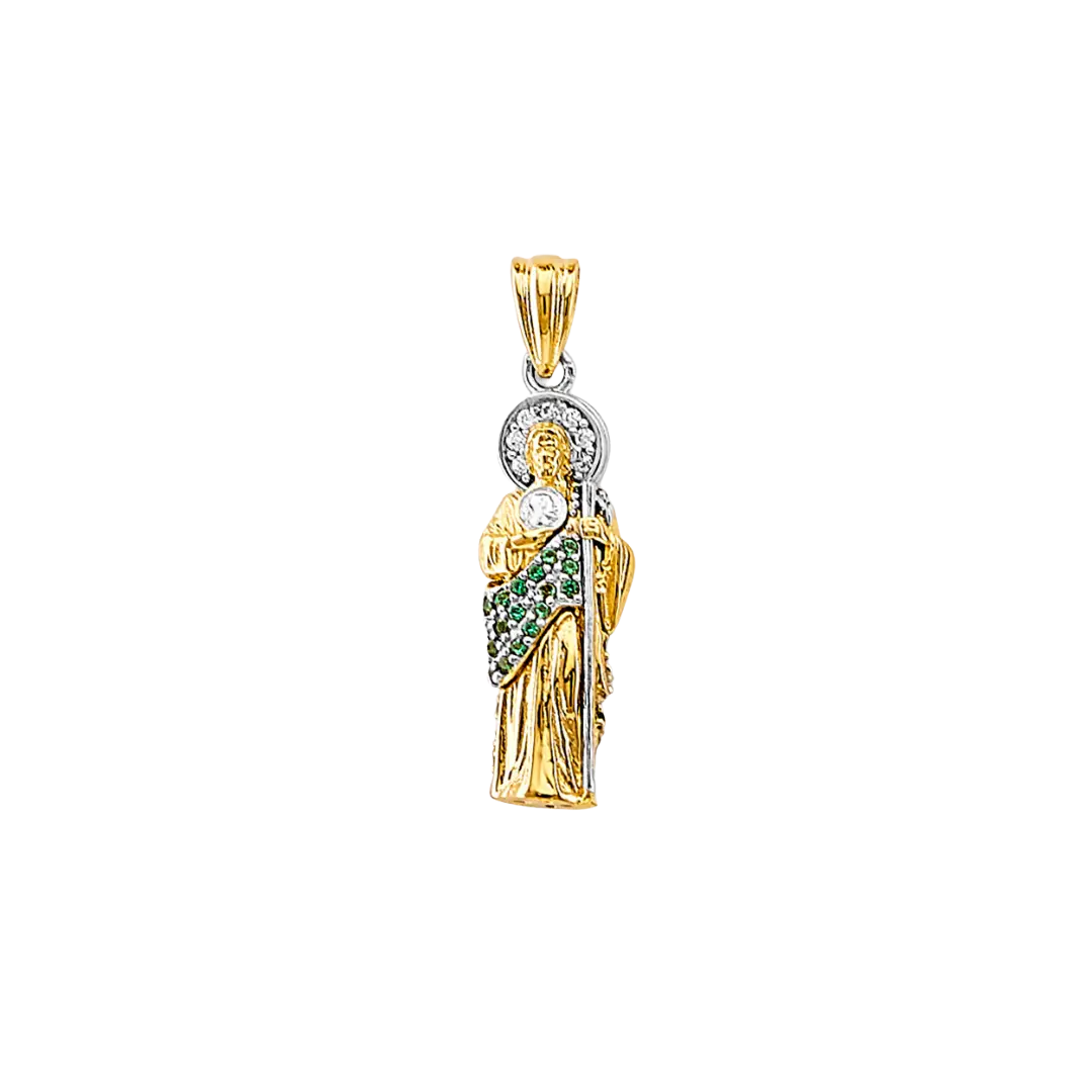 San Judas 3D with CZ Pendant - 14k Two Tone Gold