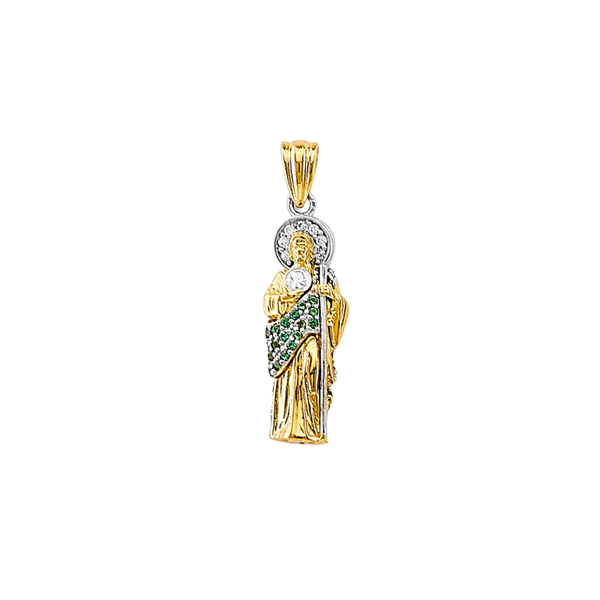 San Judas 3D with CZ Pendant - 14k Two Tone Gold