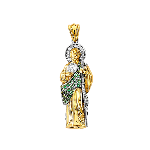 San Judas 3D with CZ Pendant - 14k Two Tone Gold