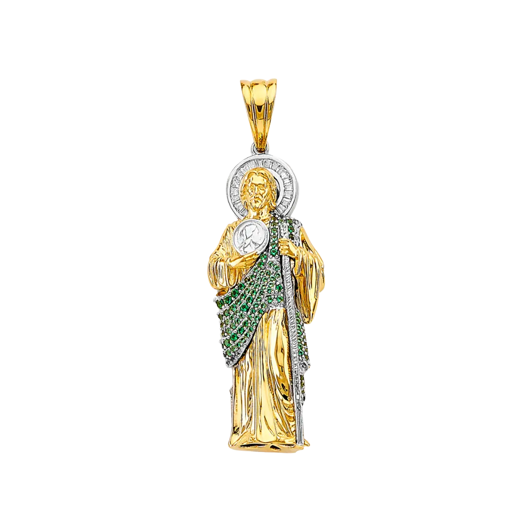 San Judas 3D with CZ Pendant - 14k Two Tone Gold