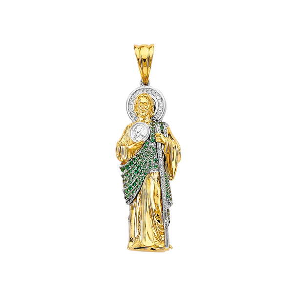 San Judas 3D with CZ Pendant - 14k Two Tone Gold