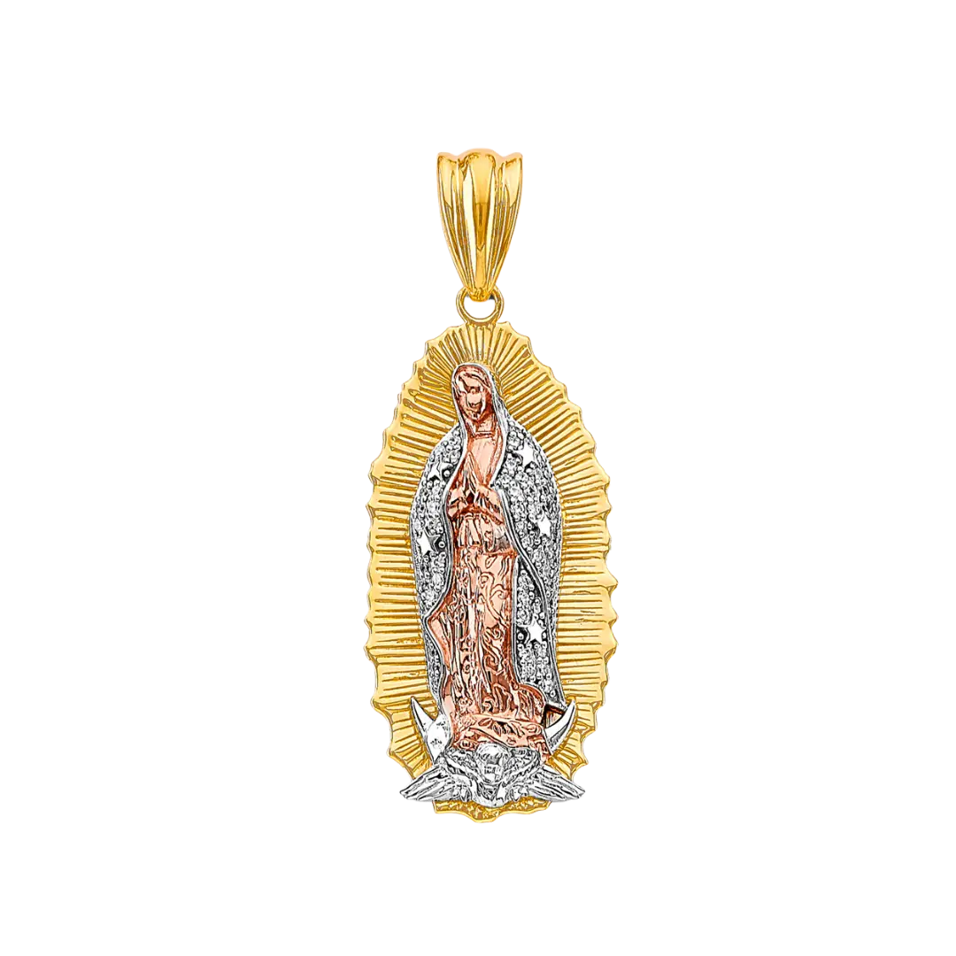 Guadalupe with CZ Pendant - 14k Tri Color Gold