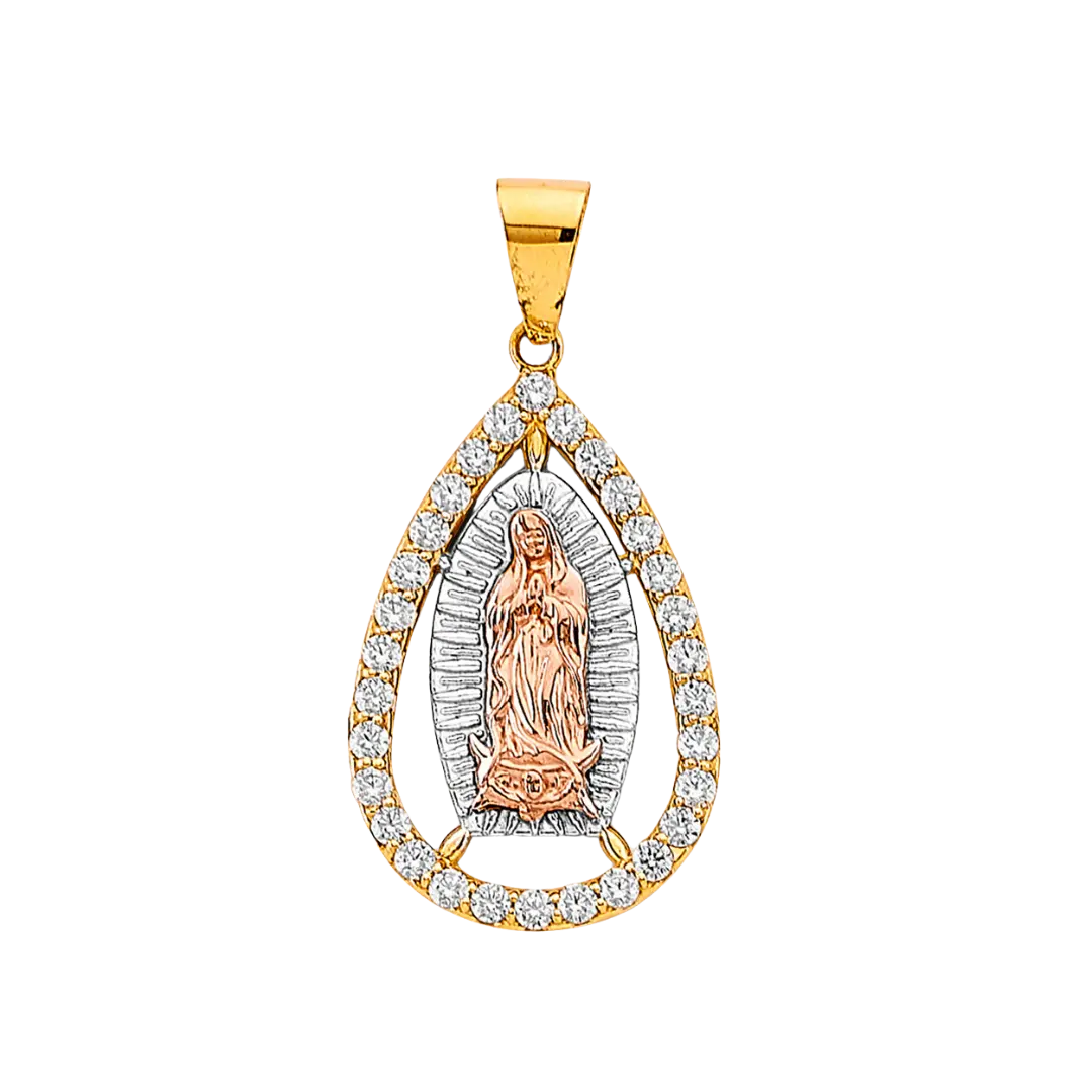 Guadalupe with CZ Pendant - 14k Tri Color Gold