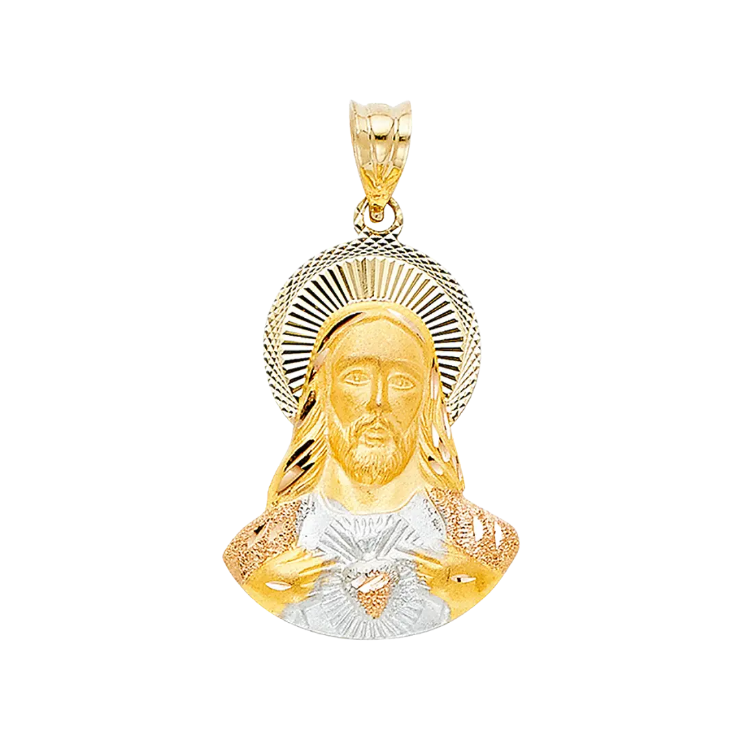 Jesus Stamp Pendant - 14k Two Tone Gold