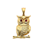 Owl with CZ Pendant - 14k Yellow Gold