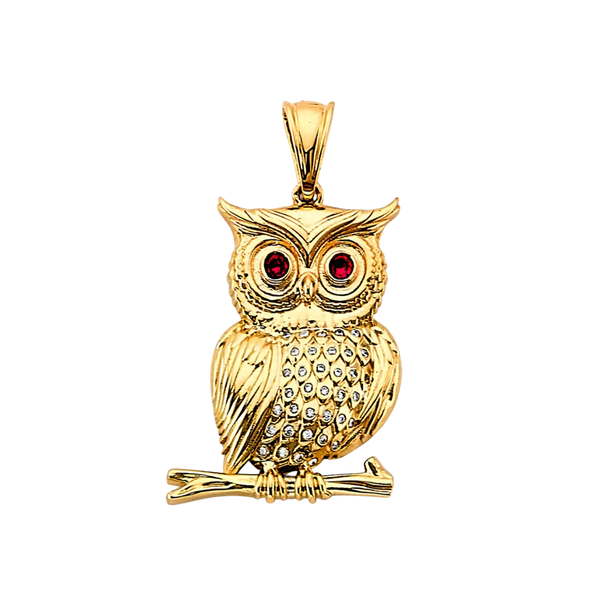 Owl with CZ Pendant - 14k Yellow Gold