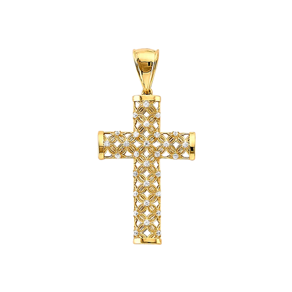 Cross with CZ Pendant - 14k Yellow Gold