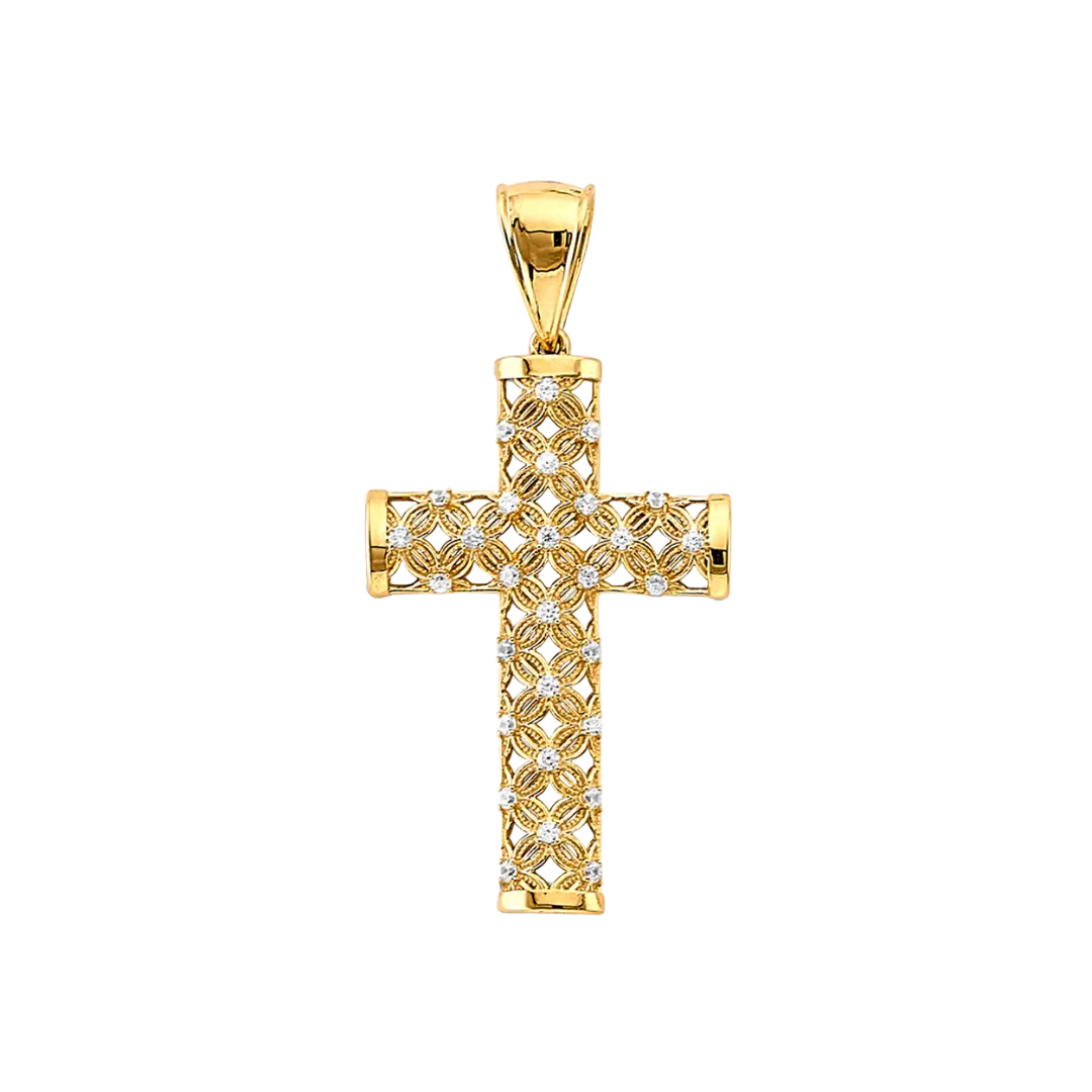 Cross with CZ Pendant - 14k Yellow Gold