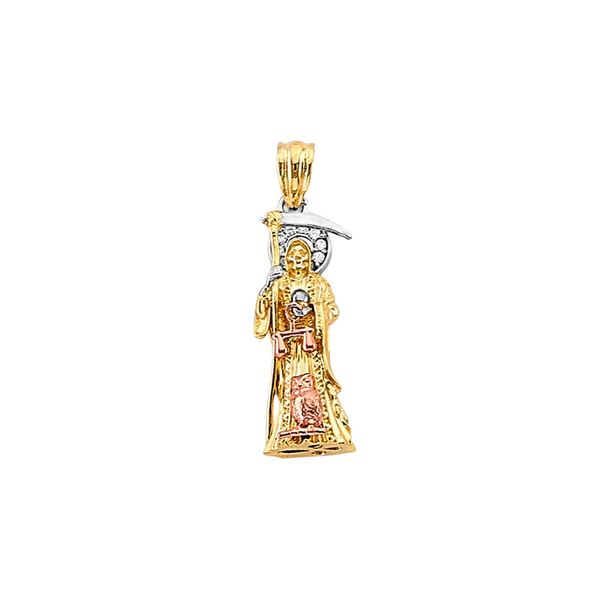 Santa Muerte 3D with CZ Pendant - 14k Tri Color Gold