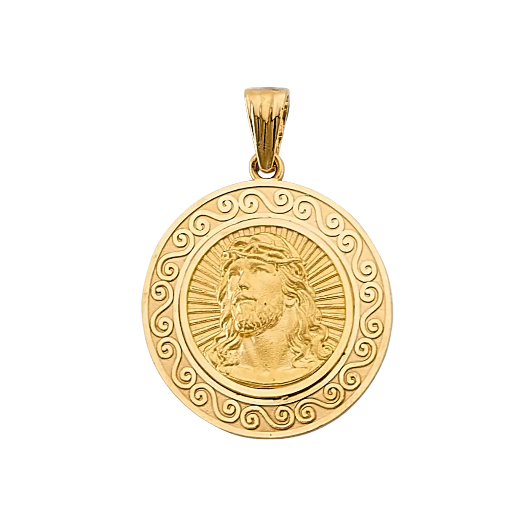 Round Jesus Pendant - 14k Yellow Gold