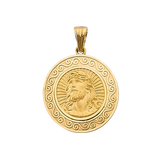 Round Jesus Pendant - 14k Yellow Gold