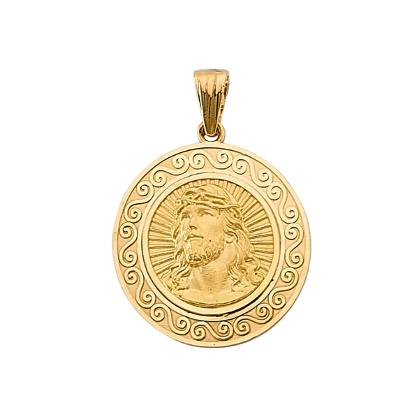 Round Jesus Pendant - 14k Yellow Gold