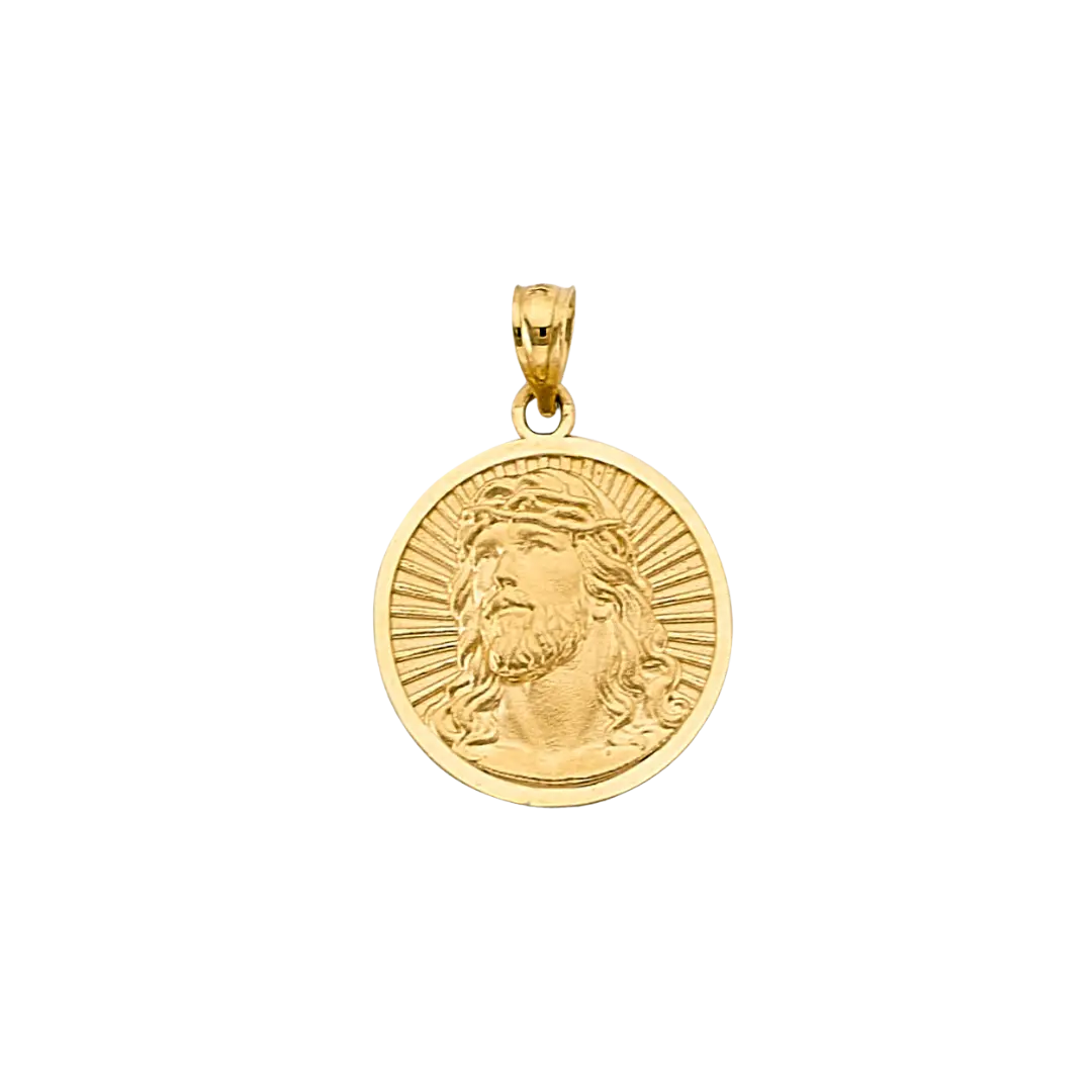 Round Jesus Pendant - 14k Yellow Gold