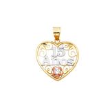 Quince Anos Heart Pendant - 14k Tri Color Gold