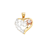 Quince Anos Heart Pendant - 14k Tri Color Gold