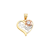 Quince Anos Heart Pendant - 14k Tri Color Gold