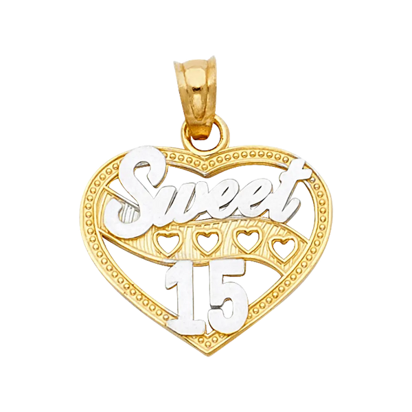 Quince Anos Heart Pendant - 14k Two Tone Gold