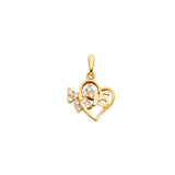 Quince Anos Heart with CZ Pendant - 14k Yellow Gold